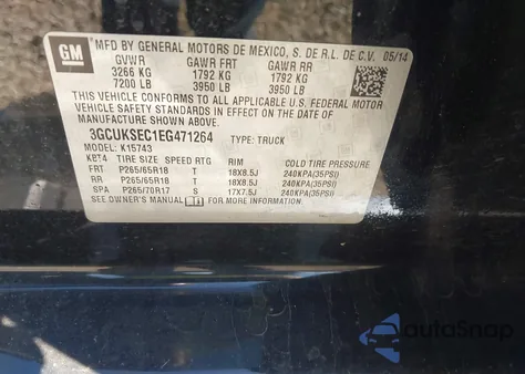 2014 Chevrolet Silverado 1500 2Lz from USA, damaged, VIN 3GCUKSEC1EG471264